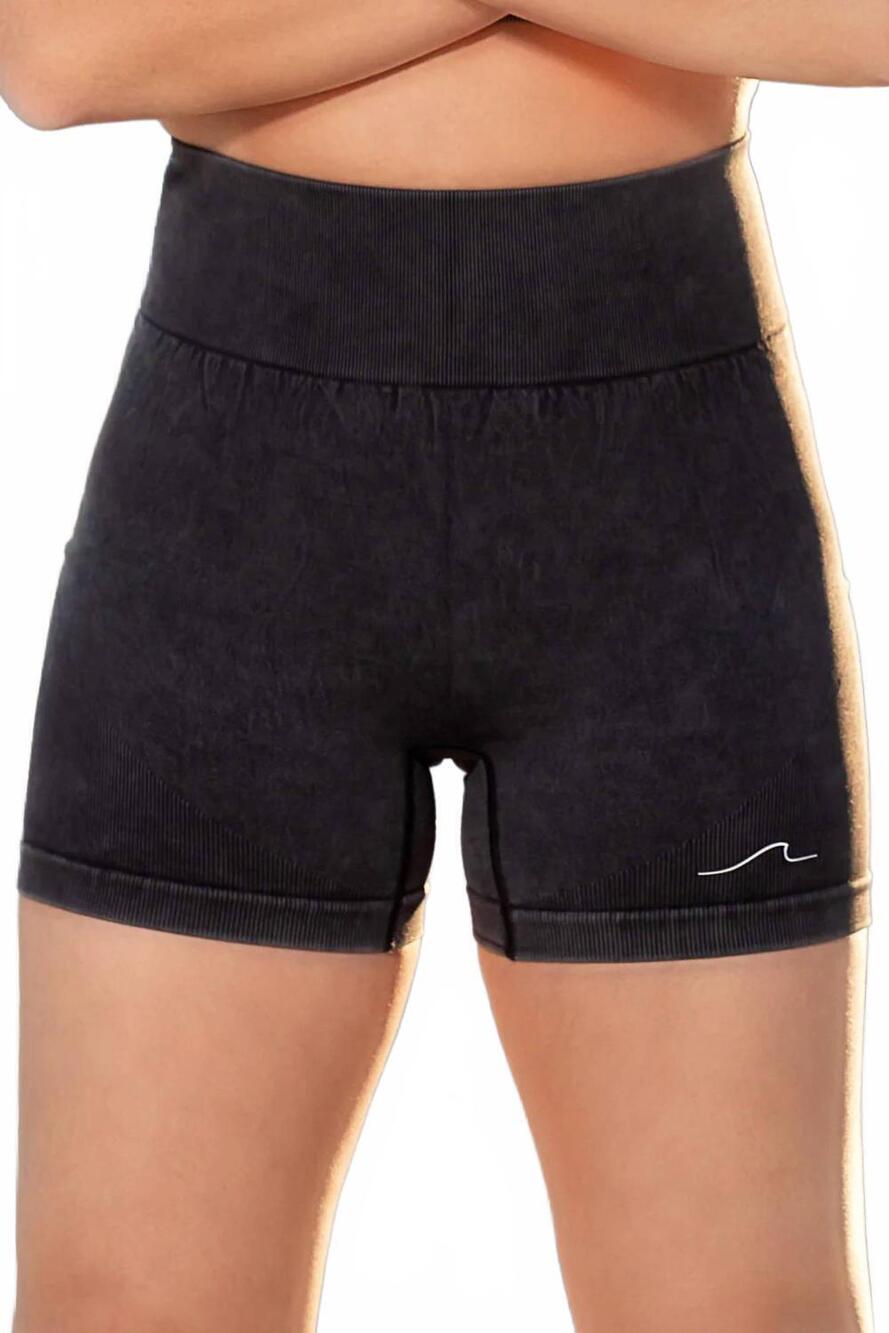 NEW NAVANO acid wash pull-on shorts in black